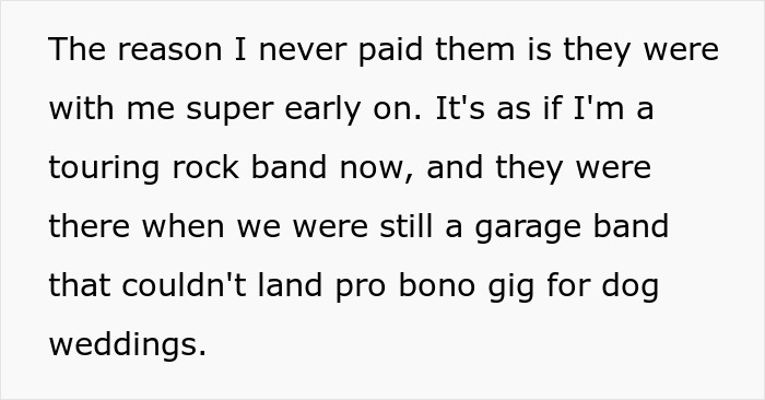 Text about early band struggles and unpaid support, referencing friends leaving before success. Text about early band struggles and unpaid support, referencing friends leaving before success.
