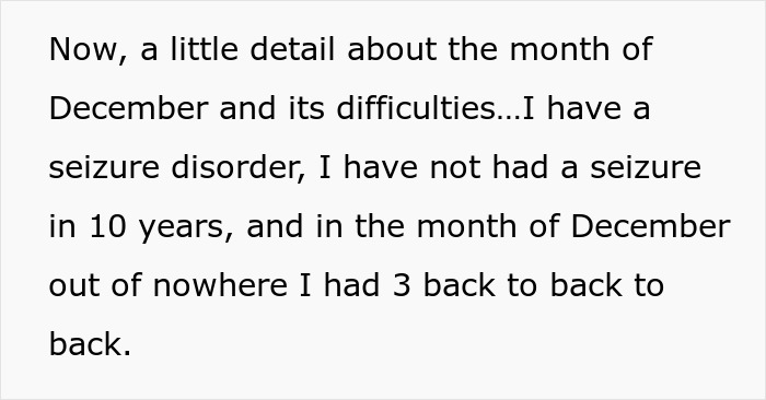 Text discusses a woman's seizure disorder recurrence in December after a decade. Text discusses a woman's seizure disorder recurrence in December after a decade.