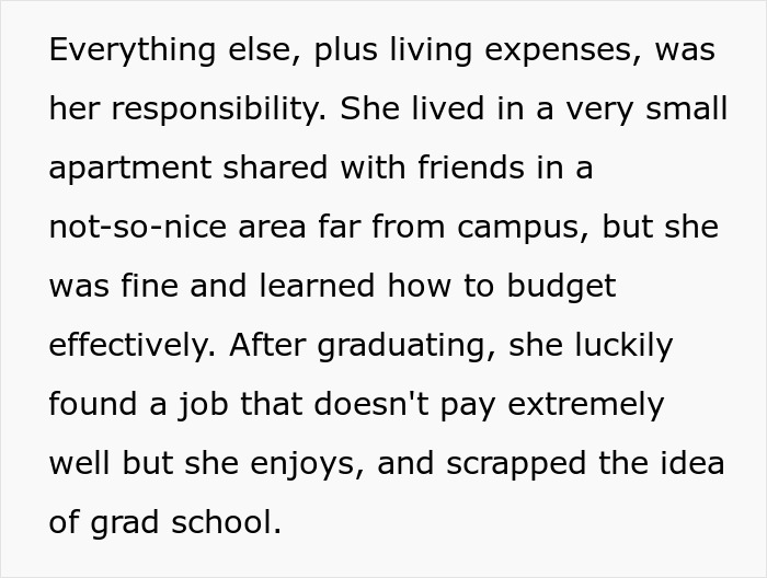 Text discussing a daughter's struggle with college expenses and budgeting while her brother lives lavishly due to parents' support. Text discussing a daughter's struggle with college expenses and budgeting while her brother lives lavishly due to parents' support.