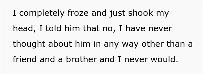 Text about a surprising confession during wedding dress shopping involving sister-in-law feelings. Text about a surprising confession during wedding dress shopping involving sister-in-law feelings.