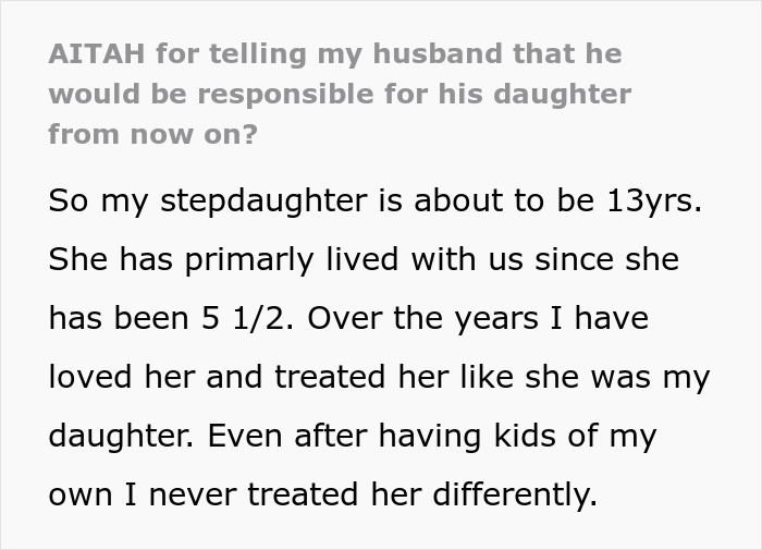 Text discussing husband and daughter responsibility for a 13-year-old stepdaughter. Text discussing husband and daughter responsibility for a 13-year-old stepdaughter.