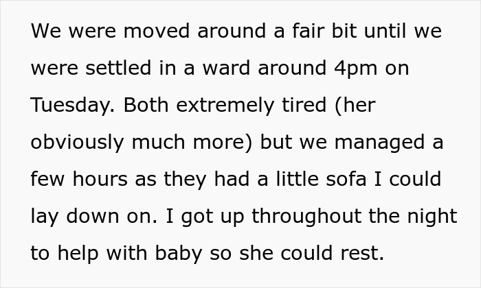 Text discussing post-C-section hospital stay, mentioning fatigue and efforts to assist with the newborn. Text discussing post-C-section hospital stay, mentioning fatigue and efforts to assist with the newborn.