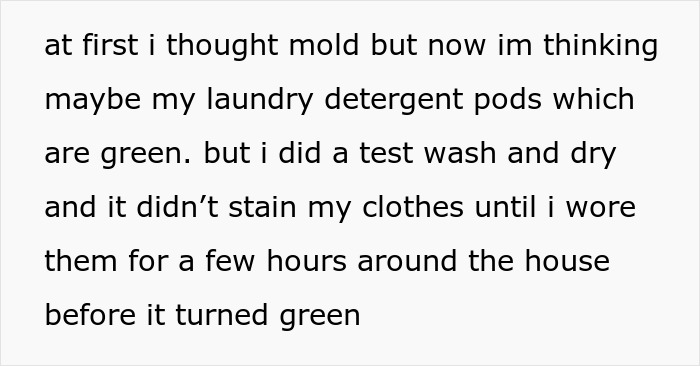 Text conversation about possible causes of stains in woman's home. Text conversation about possible causes of stains in woman's home.