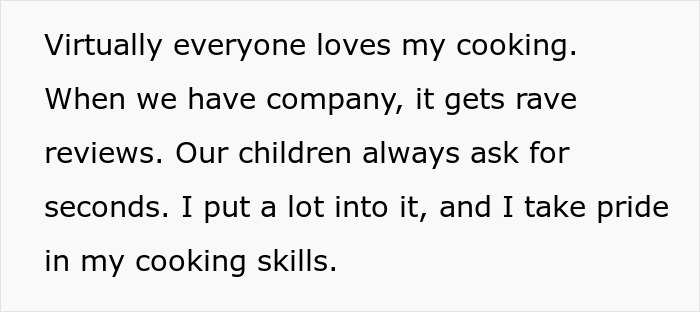 Text about pride in cooking skills, relating to husband-wife cooking drama. Text about pride in cooking skills, relating to husband-wife cooking drama.
