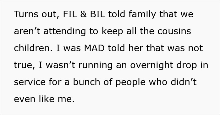 Text describing family pressures regarding childcare at a wedding. Text describing family pressures regarding childcare at a wedding.