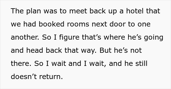 Text about a plan to meet at a hotel; discusses waiting for someone who doesn't return. Text about a plan to meet at a hotel; discusses waiting for someone who doesn't return.