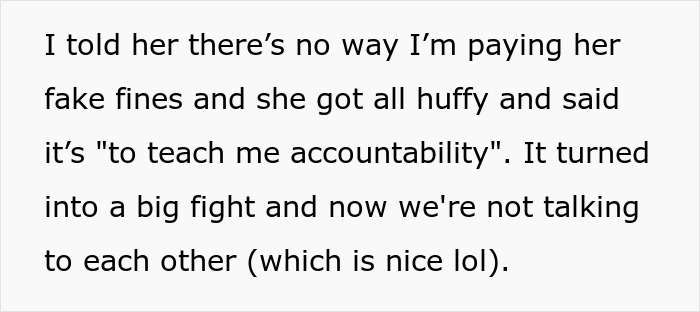 Text exchange about a roommate fining them for breaking house rules, leading to a fight and silent treatment. Text exchange about a roommate fining them for breaking house rules, leading to a fight and silent treatment.