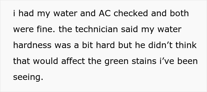Text about water and AC check related to green stains at home. Text about water and AC check related to green stains at home.