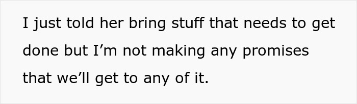 Text about guilt-tripping a pregnant daughter regarding tasks and promises. Text about guilt-tripping a pregnant daughter regarding tasks and promises.