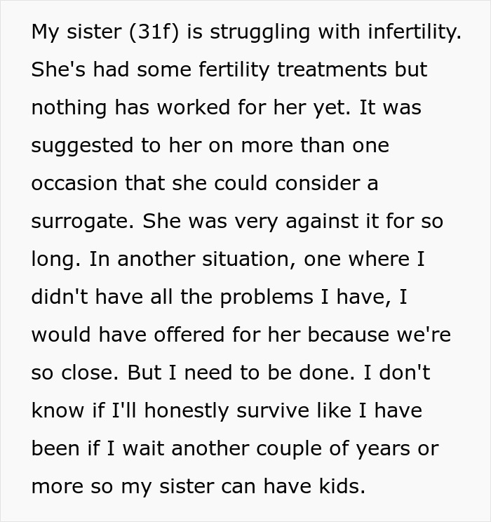 Text about a woman considering a hysterectomy while facing pressure to become a surrogate. Text about a woman considering a hysterectomy while facing pressure to become a surrogate.