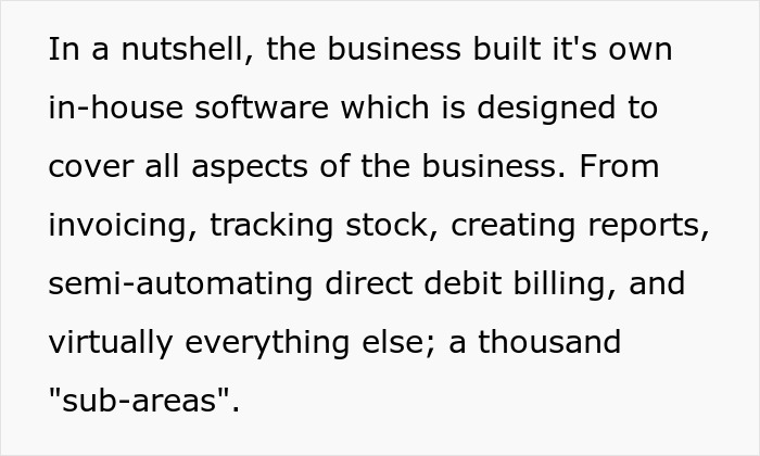 In-house software description detailing its business management functions and capabilities. In-house software description detailing its business management functions and capabilities.