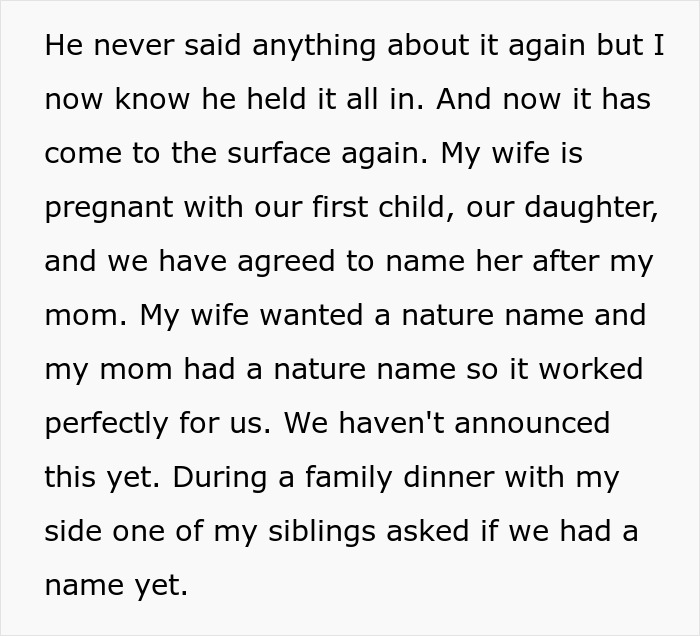 Text discussing dad's feelings about naming their child. Text discussing dad's feelings about naming their child.