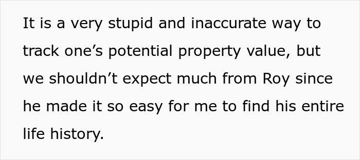 Text about tracking property value, criticizing inaccurate methods and ease of accessing Roy's history. Text about tracking property value, criticizing inaccurate methods and ease of accessing Roy's history.