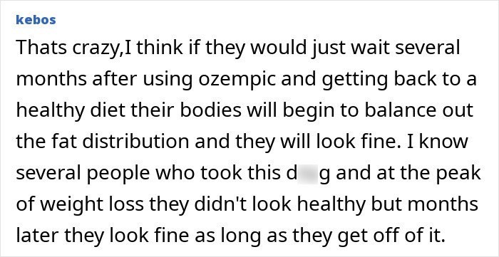 Comment discussing effects of using Ozempic and changes in appearance. Comment discussing effects of using Ozempic and changes in appearance.