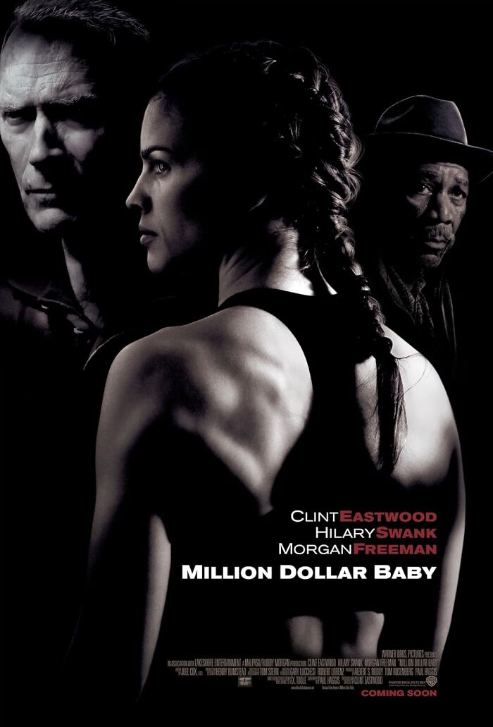Movie poster for "Million Dollar Baby" featuring emotional themes, perfect for a tear-jerking film experience.