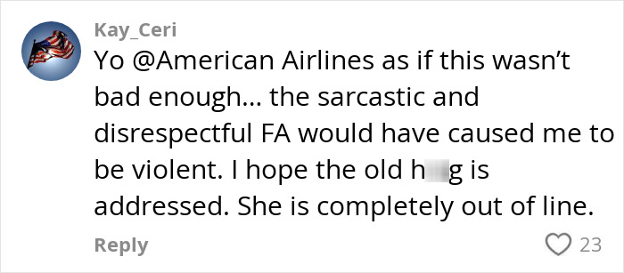 Comment criticizing American Airlines after incident with Black woman removed from first class. Comment criticizing American Airlines after incident with Black woman removed from first class.