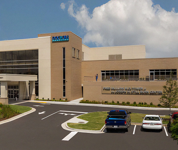 Exterior view of hospital building where 12-year-old boy treated after scalding water prank at sleepover. Exterior view of hospital building where 12-year-old boy treated after scalding water prank at sleepover.