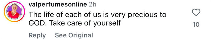 Instagram comment urging viewers to value life and take care. Instagram comment urging viewers to value life and take care.
