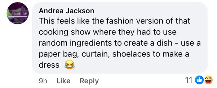 Comment joking about Kendall Jenner's Paris Fashion Week dress, comparing it to a mix of random items. Comment joking about Kendall Jenner's Paris Fashion Week dress, comparing it to a mix of random items.