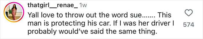 Instagram comment about plus size woman suing Lyft driver over car size remarks. Instagram comment about plus size woman suing Lyft driver over car size remarks.