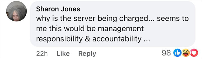 Facebook comment questioning responsibility for server in milkshake tragedy. Facebook comment questioning responsibility for server in milkshake tragedy.