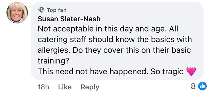 Facebook comment discussing tragedy related to milkshake allergies. Facebook comment discussing tragedy related to milkshake allergies.