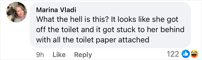 Facebook comment criticizing Kendall Jenner's dress, comparing it to toilet paper sticking. Facebook comment criticizing Kendall Jenner's dress, comparing it to toilet paper sticking.