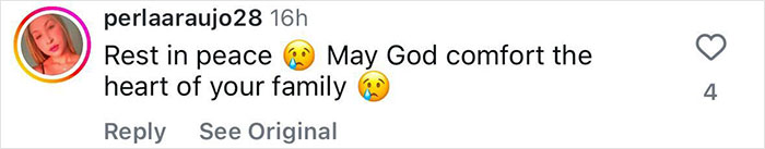 Instagram comment offering condolences with crying emojis under a post about an adult star incident. Instagram comment offering condolences with crying emojis under a post about an adult star incident.