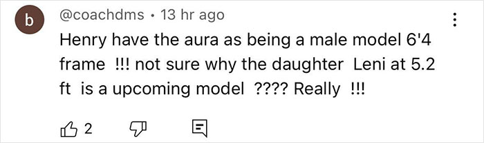 A comment discussing Henry's height and model aura, questioning why Heidi Klum’s daughter is also becoming a model. A comment discussing Henry's height and model aura, questioning why Heidi Klum’s daughter is also becoming a model.