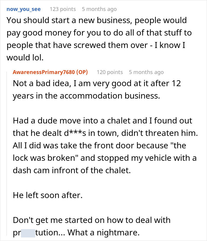 Discussion on client not paying, guy shares revenge story involving chalets and a dash cam in online comments. Discussion on client not paying, guy shares revenge story involving chalets and a dash cam in online comments.