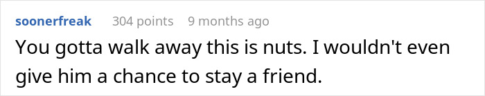 Comment highlighting a friend's unexpected proposal rejection. Comment highlighting a friend's unexpected proposal rejection.