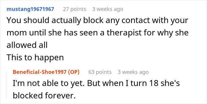 A Reddit comment thread discussing a teen surviving bullying from a step-sibling. A Reddit comment thread discussing a teen surviving bullying from a step-sibling.