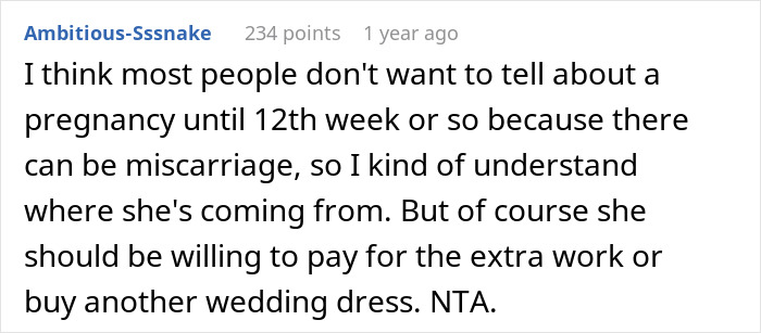 Comment discussing a wedding dress order and related family tensions. Comment discussing a wedding dress order and related family tensions.