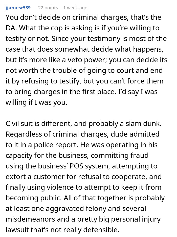 Text discussing criminal charges and civil suit related to a bartender attacking a person over tipping issues. Text discussing criminal charges and civil suit related to a bartender attacking a person over tipping issues.