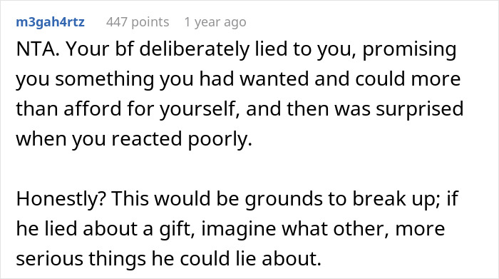 Text message exchange about BF lying to GF over birthday perfume, discussing trust issues in a relationship. Text message exchange about BF lying to GF over birthday perfume, discussing trust issues in a relationship.