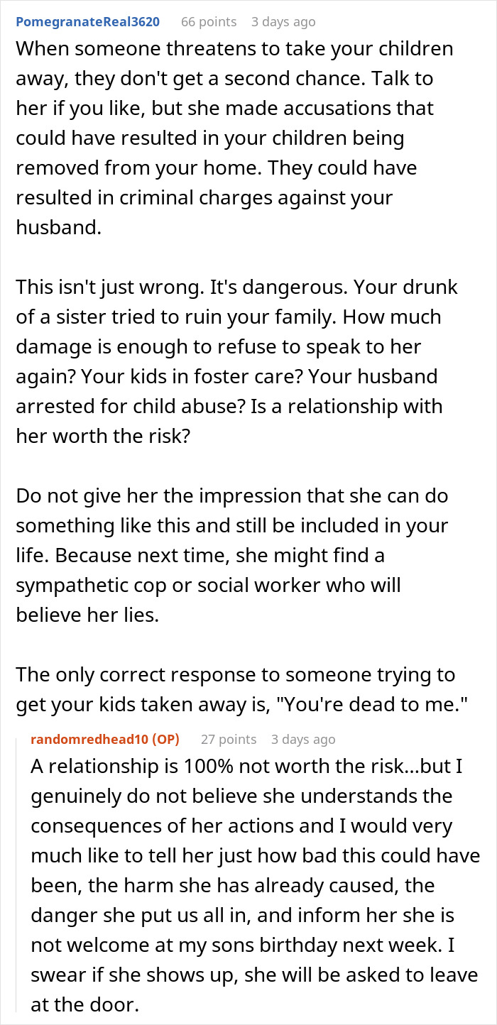Screenshot of a discussion about family betrayal and accusations involving child protection services. Screenshot of a discussion about family betrayal and accusations involving child protection services.