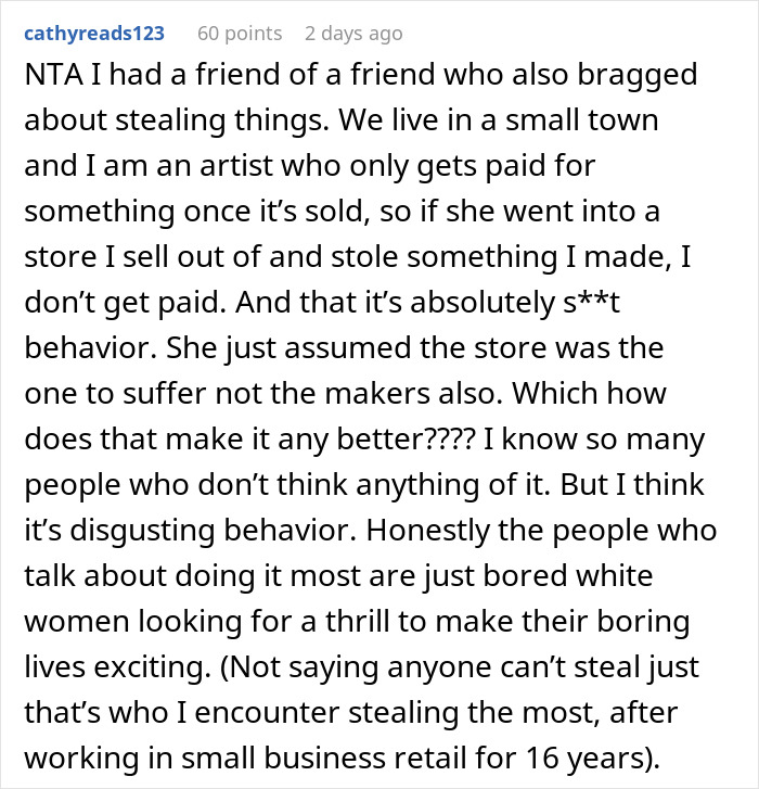 Text post discussing issues with kleptomaniacs and their impact on small businesses. Text post discussing issues with kleptomaniacs and their impact on small businesses.