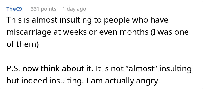 Text expressing frustration about miscarriages and feelings of insult over bereavement-related comments. Text expressing frustration about miscarriages and feelings of insult over bereavement-related comments.