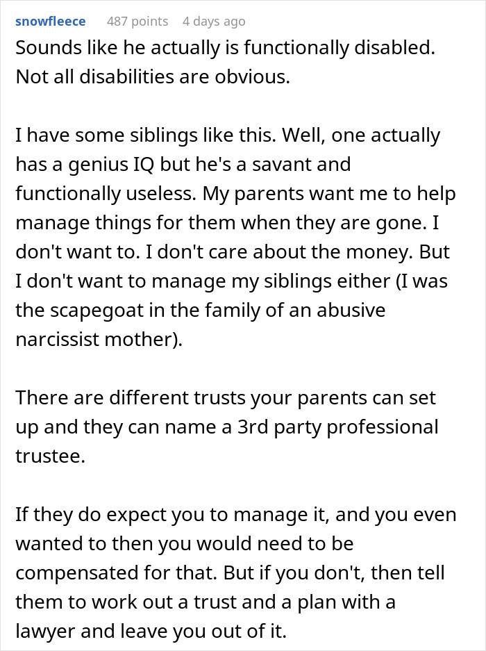 “Being Dumb Is A Disability”: Woman Cuts Parents Off After They Leave Everything To “Disabled” Son “Being Dumb Is A Disability”: Woman Cuts Parents Off After They Leave Everything To “Disabled” Son