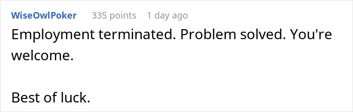 Screenshot of a comment regarding an employee’s termination after a miscarriage-related bereavement. Screenshot of a comment regarding an employee’s termination after a miscarriage-related bereavement.