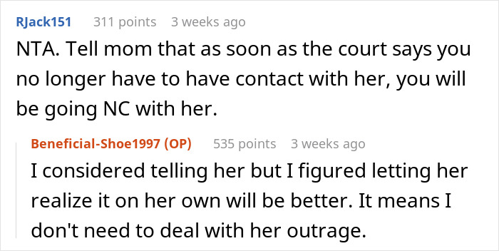 Reddit comments discussing a teen bullied by mom’s stepkid and considering no contact for resolution. Reddit comments discussing a teen bullied by mom’s stepkid and considering no contact for resolution.