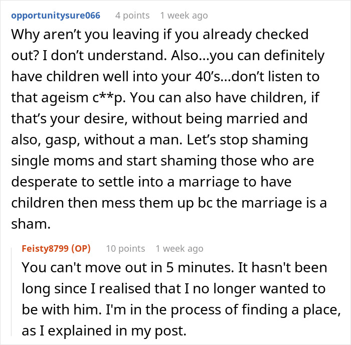 Reddit discussion about relationships and parenthood choices, mentioning marriage and societal expectations. Reddit discussion about relationships and parenthood choices, mentioning marriage and societal expectations.
