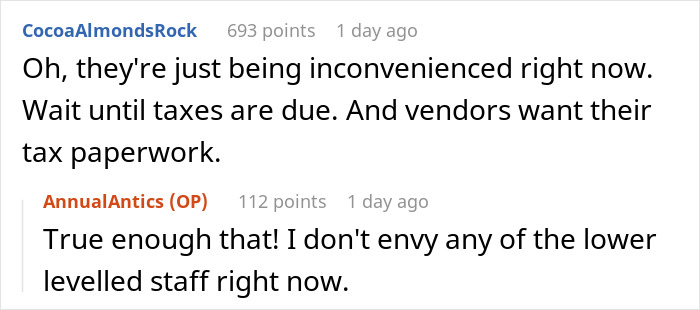 Reddit comments discussing software management issues and workplace inconvenience. Reddit comments discussing software management issues and workplace inconvenience.