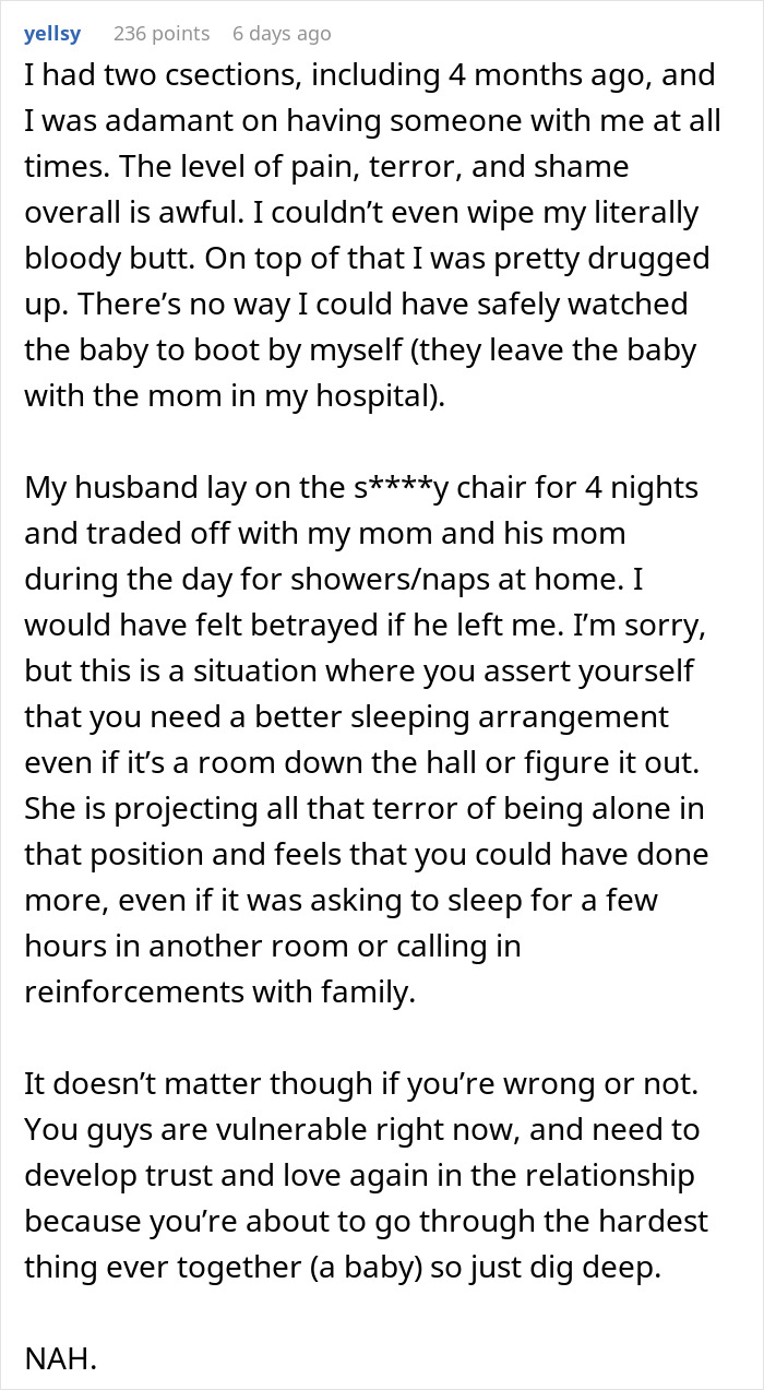 Reddit post discussing husband's absence after wife's C-section, exploring relationship dynamics and emotional challenges. Reddit post discussing husband's absence after wife's C-section, exploring relationship dynamics and emotional challenges.