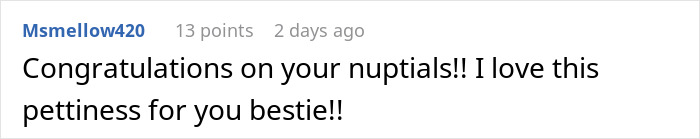 Comment celebrating wedding with playful tone. Comment celebrating wedding with playful tone.