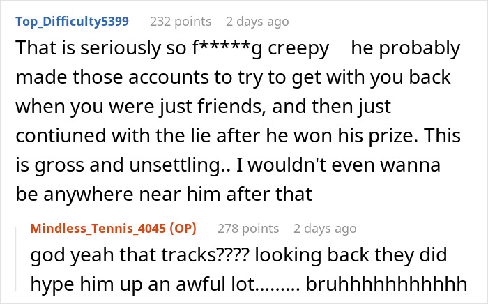 Reddit comments discussing a shocking discovery about a boyfriend's fake friend group. Reddit comments discussing a shocking discovery about a boyfriend's fake friend group.
