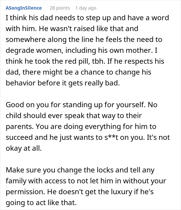 Text discussion about entitled behavior and setting boundaries with a son. Text discussion about entitled behavior and setting boundaries with a son.