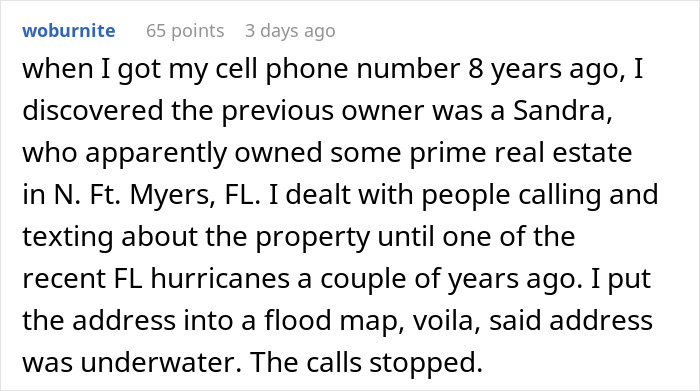 Text post about dealing with spam calls from realtors using a flood map to stop them. Text post about dealing with spam calls from realtors using a flood map to stop them.