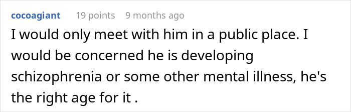Comment discussing concern for someone's mental health in a public setting. Comment discussing concern for someone's mental health in a public setting.