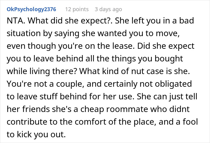 Woman Is Mad After Roommate Takes Everything He Bought Upon Being Kicked Out, Gets A Reality Check Woman Is Mad After Roommate Takes Everything He Bought Upon Being Kicked Out, Gets A Reality Check